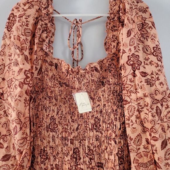 Free People Smock It To Me Mini Dress Apricot Combo - Picture 5 of 7